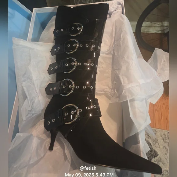 Jeffert Campbell Seatbelt Suede Patent Leather Boots Buckle Designer #59 - Picture 16 of 16